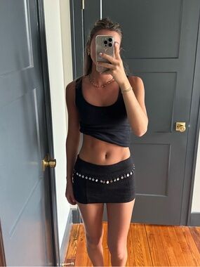 Black Mini Skirt with Silver Sequin Trim